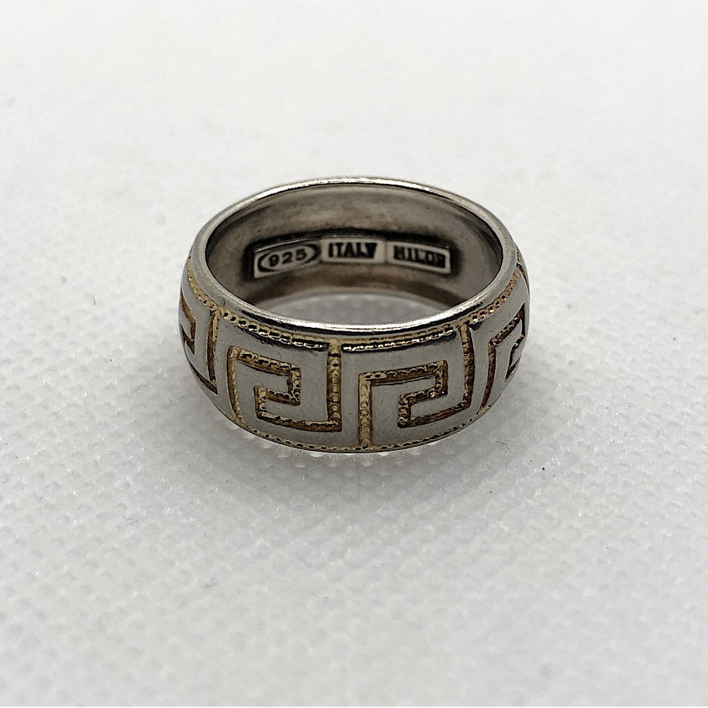 18k Gold/.925 Sterling Greek Key Milor Italy Ring